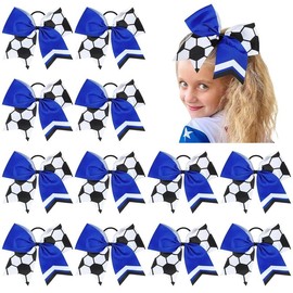 12PCS Soccer Cheer Large Girls Hair Bow Cheerleading Bows Bulk Elastic Band Ponytail Holder for Teen College Football Competition - Color: C
