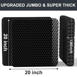 Gel Seat Cushion, Jumbo&Thick Gel Cushion Chair Pads with Non-Slip Cover for Home Office Car Seat Wheelchair, Soft Breathable Honeycomb Seat Pads for Relieve Hip Pain,Black 20x20x1.9inch