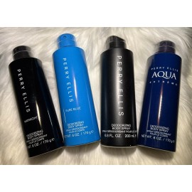 Perry Ellis-SET OF 4-Body Sprays“PERRY, MIDNIGHT, PURE BLUE & AQUA EXTREME-(NEW)