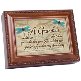 Cottage Garden Grandma Angel Under Her Wings Woodgrain Keepsake Music Box Plays in The Garden