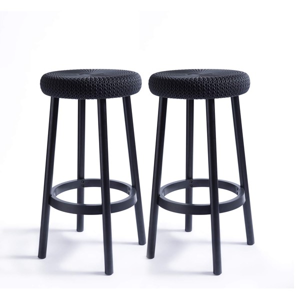 Keter Resin Backless 26” Counter Height Bar Stools Set of 2 for Patio and Outdoor Bar Seating, Dark Grey