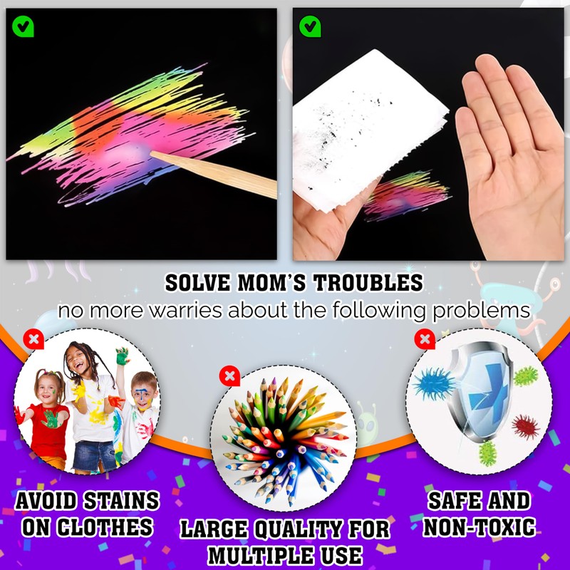 4Pcs Space Holographic Scratch Art Set, 21cm Black Scratch Sheets