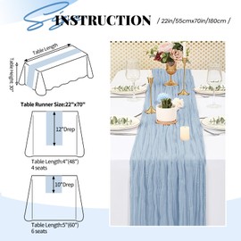 6 Packs Cheesecloth Table Runner,Dusty Blue Table Runner,Gauze Boho Rustic Table Runner,Dusty Blue Cheesecloth Table Runner for Wedding Bridal Shower Birthday Party Dining Table Decor.(55x180 cm)