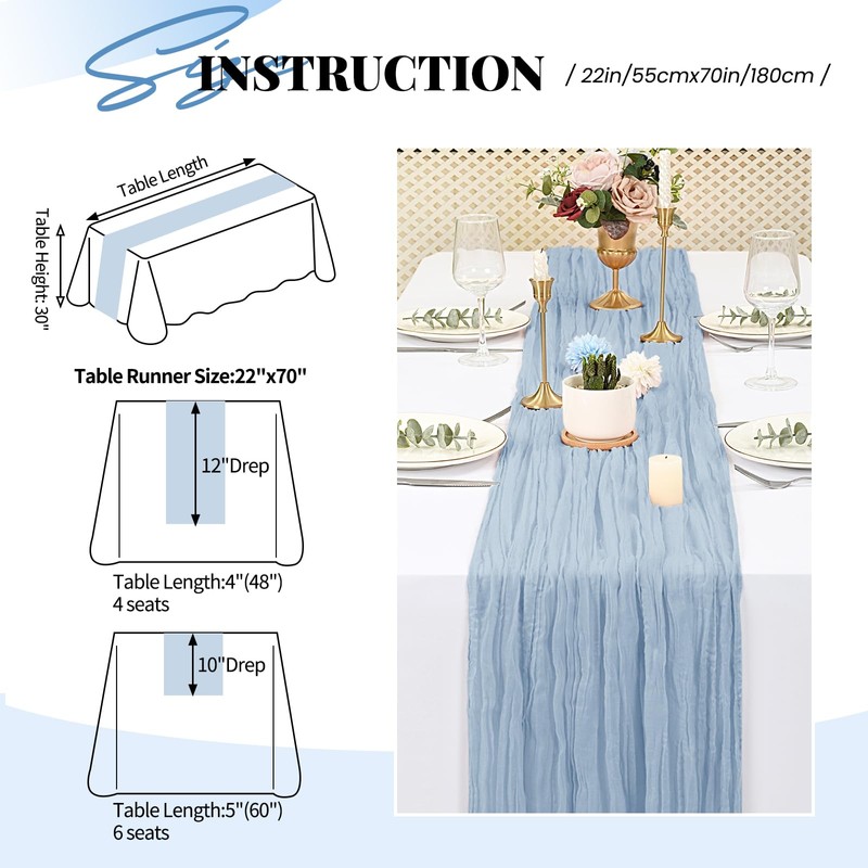6 Packs Cheesecloth Table Runner,Dusty Blue Table Runner,Gauze Boho Rustic