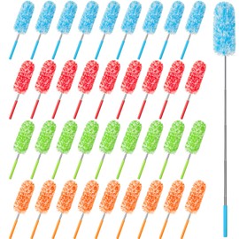 Tanlade 36 Pcs Microfiber Feather Duster for Cleaning 13-31 Inch Extendable Cobweb Dusters Ceiling Fan Duster Washable Bendable Tool for Office Car Window Furniture, 4 Colors (Bright Color)