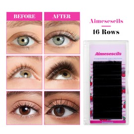Cashmere Collection Volume Lash Extensions, 0.03/0.05/0.07 CC/C/D Curl, 8-16 mm Single Length, Cashmere Black, 12 rows (D 0.05, 13mm)