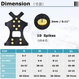 YAPJEB Crampons Snow Spike, 10 Prong Chain Spike, Anti-Slip for Soles, Easy to Install, Lightweight, Easy to Wear, Snow Mountains, Mountain Climbing, Trekking, Unisex