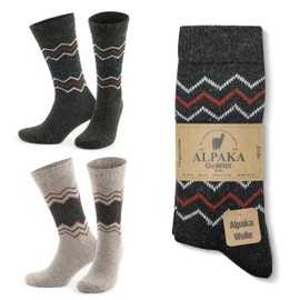 GoWith - Calcetines de lana de alpaca para hombres y mujeres, mezcla de alpaca, calcetines cálidos, acogedores, térmicos, de ajuste regular, Beige/café - 2 pares (modelo: 3099), M