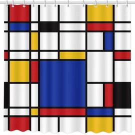 MEHOFOND Abstract Geometric Shower Curtain Mondrian Bathroom Decor Geometric Art Shower Curtain for Bathroom Washable Durable Fabric Shower Curtains 72x72 inch