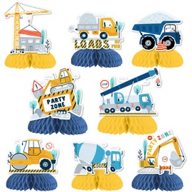 Kreatwow Construction Party Centerpieces Construction Honeycomb Blue Construction Birthday Table Decorations for Boy Construction Zone Party Decor Dump Truck Crane Excavator Supplies for 1st Birthday