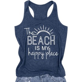 The Beach is My Happy Place Tank Tops Women Summer Beach Tops Hawaiian Vacation Sleeveless Shirt Camis(Blue3,S)