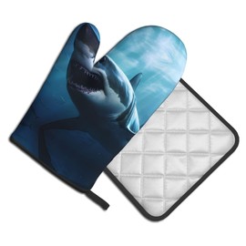 YYHWHJDE Great White Shark Pattern Oven Mitts and Pot Holders Sets of 2 Kitchen Baking Used to Open Pot lids in The Kitchen and to Carry Dishes from Microwave ovens