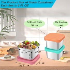 HyStarsigo 3Pack Stainless Steel Snack Containers(6oz), Small Metal Food Storage Containers with Silicone Lids, Easy Open Leakproof Bento Snack Container, Lunch Box for Picnic