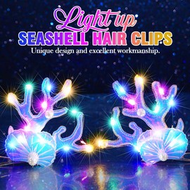 Reaky Light Up Hair Clips LED Light Up Shell Hair Clip 2 Pieces Pearl Clips Hair Accessories for Women (Pink)
