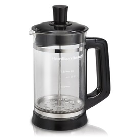 Hamilton Beach French Press with Frothing Attachment for Coffee, Hot Chocolate or Tea, 1 Liter, Glass (40400R)