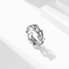 HIJONES Men's Women's Stainless Steel Branch Crown of Thorns Statement Ring Tree Tendril Promise Wedding Ring, Metal