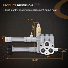 Pressure Washer Pump Head Assembly - Compatible with AR42940, AR42518, AR43061 - Replacement for SRMW 2.2G26 & RMW 2.2G24 Pumps - Fits RMW Series 2G20, 2G23B, 2G24, 2G25, 2.2G20D ﻿