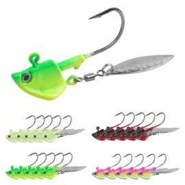 Jig Heads Fishing Hooks, 10pcs Walleye Jigs Underspin Jig Heads Swimbait Jig Heads with Willow Blade Colorful Painted Glow Fishing Jigs Lures for Walleye Crappie Bass Trout Flounder