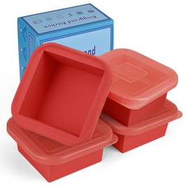 Kinggrand Kitchen 2 Cup Silicone Freezer Trays with Lid 4 Pack Silicone Soup Freezer Molds Soup Containers Make 4 Perfect Soups, Broths, Stews, Sauces, Curries(Red)