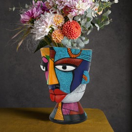 U WONDERFUL Abstract Face Planters Pots Head 7.8 Inch with Drainage - Decorative Plant Pots Retro Rainbow Design, Cute Unique Planter for Succulents/Snake Plants/Cactus Indoor & Outdoor