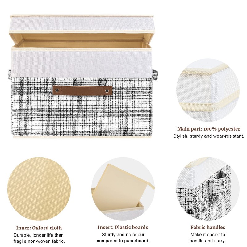 TYEERS Collapsible Storage Bins with Lids, Patchwork Design, Washable, Fabric
