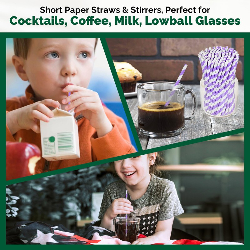Chunspak Small Purple Paper Cocktail Straws, 5.75 inch, 500 counts,