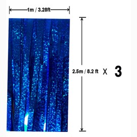 AILEXI 3 Pack 3.2ft*8.2ft Metallic Tinsel Curtains Foil Fringe Shimmer Streamers Curtain Door Window Decoration for Party Supplies - Laser Blue