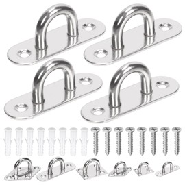 Glarks 20pcs M8 Stainless Steel Pad Eye Plate Hook Kit, Oval Eye Plate U Hooks Heavy Duty Ceiling Hooks and Carabiner Clips Snap Hook for Ceiling and Mounting Hanging Hardware