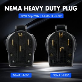 NEMA 14-30P & NEMA 14-50P Plug, 4 Prong Dryer/Range Oven Stove Angle Plug, Straight Blade Heavy Duty, 30 Amp 50 Amp 125/250V, Industrial Grade, Grounding, 3 Pole 4 Wire, UL Listed(NEMA 14-50P Plug)