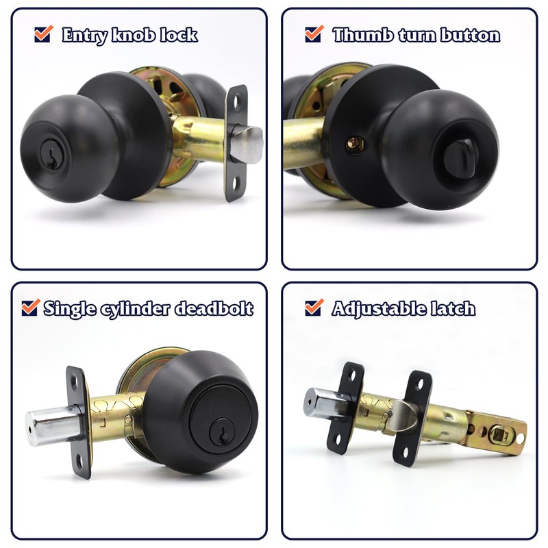 Solidware Entry Door Knob and Single Cylinder Deadbolt Combo, Keyed