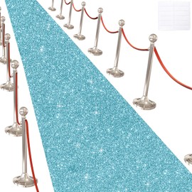 Glitter Carpet Runner for Party -200 GSM Thickness Non-Woven Fabric Runner Rug with Adhesive Tape, Hollywood Carpet for Event, Aisle Runner for Wedding Ceremony (Glitter Blue, 2.6FTx15FT)