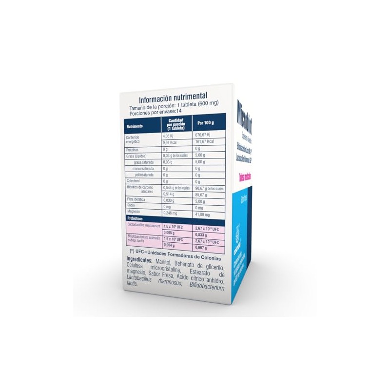Microbiot Tabletas Masticables, 3.2 billones de probióticos Lactobacillus rhamnosus LGG