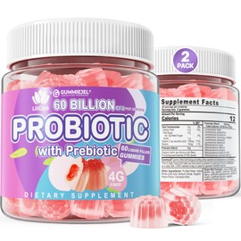 Probiotic Gummies for Women Men, 60 Billion CFU Probiotics + Prebiotics Gummy Sugar Free, 11 Strains for Digestive Health, Supports Constipation, Diarrhea, Gas & Bloating - Peach Flavor, Vegan, 120ct
