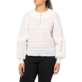 Ramy Brook Women's Kylee Long Sleeve Top, Ivory Textured Cotton