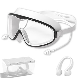 lbxtswpl Swimming Goggles, Swim Goggles Large Frame with Nose Clip and Earplugs, Anti-fog & Anti-UV Fashion Swim Goggle for Adult Men Women Youth