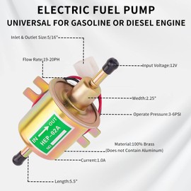LCGLY Universal 12V Electric Fuel Pump Metal,Low Pressure 2.5-4 PSI Inline Fuel Pump,For Motorcycle Carburetor ATV，Trucks Boats For Gasoline or Diesel Engine HEP-02A