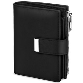 Faneam Women's Small Leather Purse Large Capacity Purse RFID Protection 12 Card Slots and Zip Coin Pocket, black, Classic