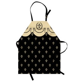 Lunarable French Apron, Pattern of Fleur de Lis Illustration Baroque Inspired Print, Unisex Kitchen Bib with Adjustable Neck for Cooking Gardening, Adult Size, Charcoal Grey
