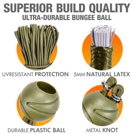 XIANGLE 50 Pack Tarp Bungee with Balls, Heavy Duty Ball Bungee Cords, UV Resistant Canopy Tarp Tie-Down - for Indoor & Outdoor, Camping, Tents, Cargo (OliveDrab, 9'')