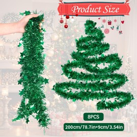 Aitsite Tinsel Christmas Tree, 8 Pieces Christmas Garland, Tinsel Garland, Christmas Outdoor Christmas Garlands, Decorated with Stars, Christmas Decoration Garland, Christmas Tree Decoration, Green