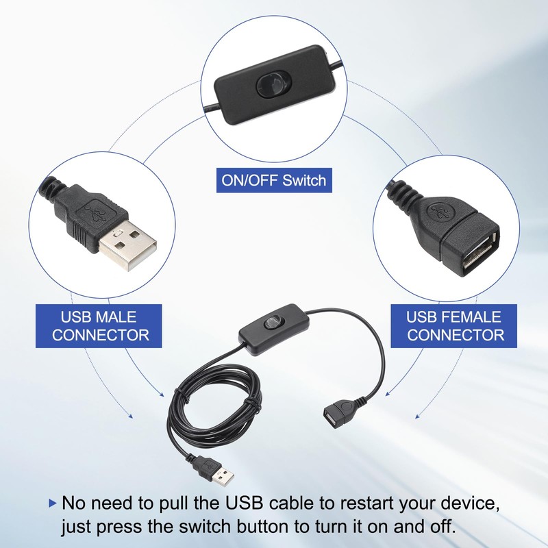 MECCANIXITY USB Extension Cable with ON/Off Toggle Switch 2m USB