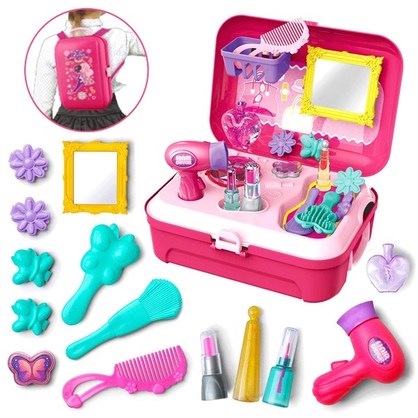 TOYVENTURES Kids Makeup Vanity Set Pretend Kids Hair Beauty Makeup Accessories Kit Salon for Little Girls Princess Toys for Toddlers Kids Girl 3+ Years Old