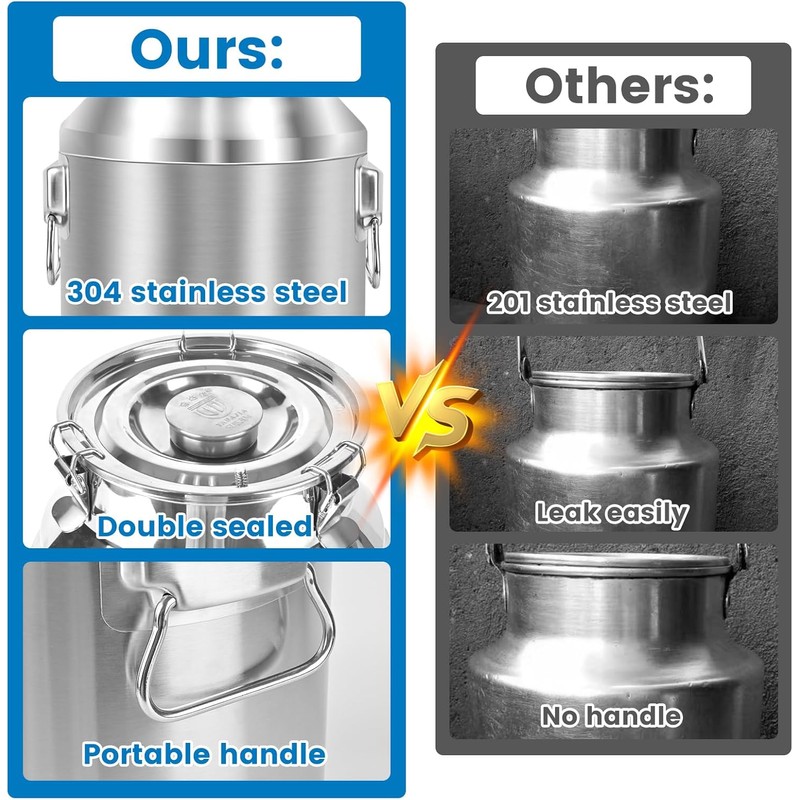 304 Stainless Steel 20 Liter Milk Can, 5.25 Gallon Wine