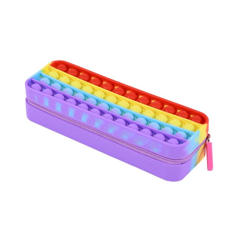 Waterproof Rainbow Push Bubble Stationery Box Silicone Decompression Toy Rectangle
