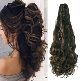 Cybelleza Clip-In Ponytail Extensions Braid Hairpiece 45 cm Claw Ponytail Hair Extension Like Real Hair Wavy Curly Synthetic Hair Long Hair Heat Resistant Dark Brown/Light Brown