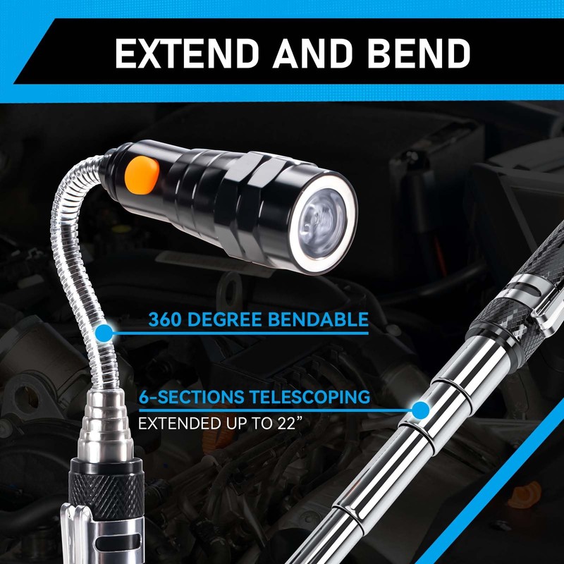 Telescoping Magnet Pickup Tool with 3 LED Magnetic Flashlight, Christmas