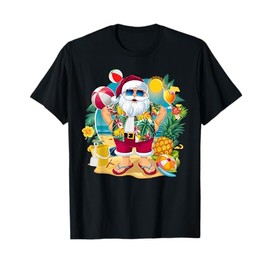 Santa Christmas in July on Beach Hawaiian Summer Vacation T-Shirt