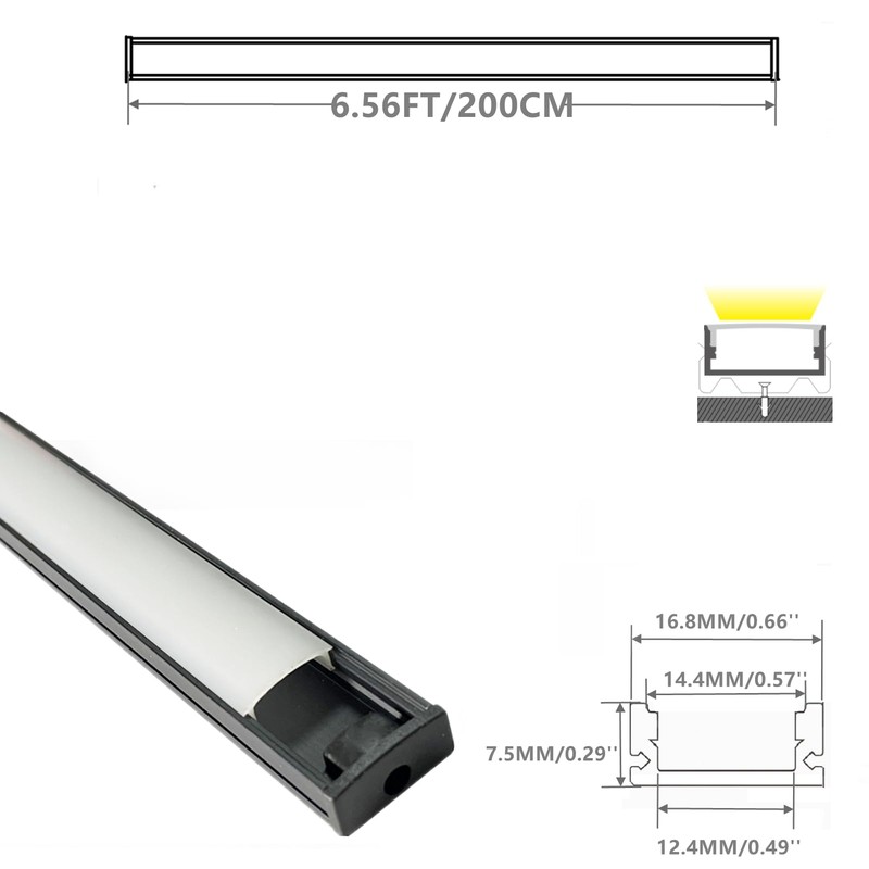THMOOTHER LED Strip Black U Channel Diffuser 10-Pack 6.56FT,17X7.5MM Surface