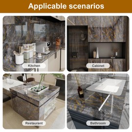 Yun-aeon Thick Marble Contact Paper for Countertops 15.7"x 78.7" - Grey and Gold Glossy Peel and Stick Wallpaper Self-Adhesive Removable Countertops for Kitchen Bathroom Cabinets