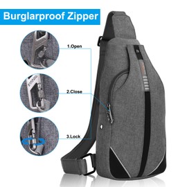 WATERFLY Small Crossbody Sling Backpack Anti Theft Backpack for Traveling Chest Bags for Men&Women Multipurpose Casual Daypack Hiking Shoulder Bag (Gray)